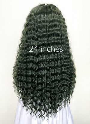Swamp Green Curly Lace Front Synthetic Wig LN6025