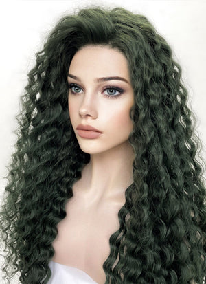 Swamp Green Curly Lace Front Synthetic Wig LN6025