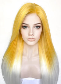 Yellow White Ombre Straight Yaki Lace Front Synthetic Wig LN6026