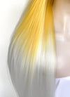 Yellow White Ombre Straight Yaki Lace Front Synthetic Wig LN6026