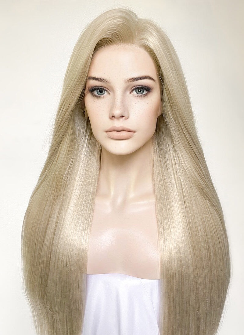 Pastel Ash Blonde Straight Yaki Lace Front Synthetic Hair Wig LN6031