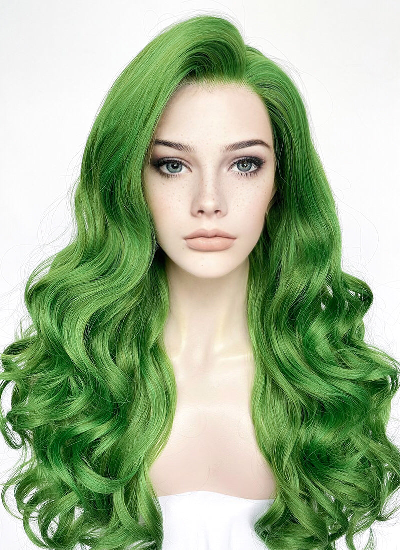 Green Wavy Yaki Lace Front Synthetic Hair Wig LN6033