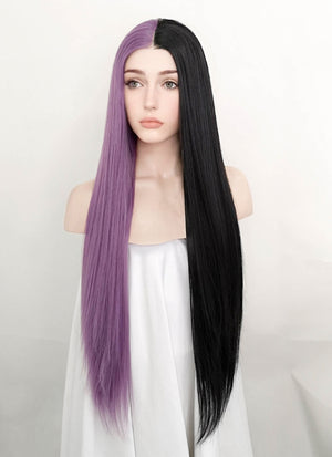 Purple Black Split Gemini Color Straight Lace Front Synthetic Wig LW1531I