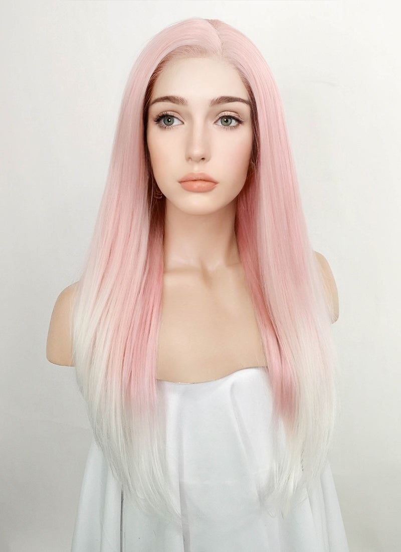 Pink White Ombre Straight Lace Front Synthetic Wig LW4008