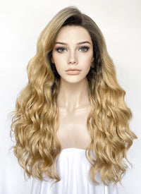 Blonde With Dark Roots Wavy Lace Front Synthetic Wig LW4032