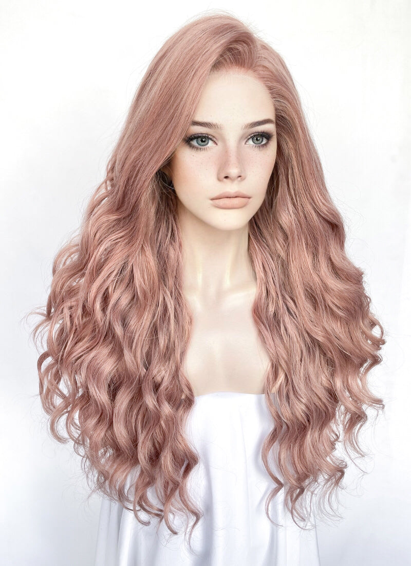 Pastel Pale Plum Wavy Lace Front Synthetic Wig LW4034