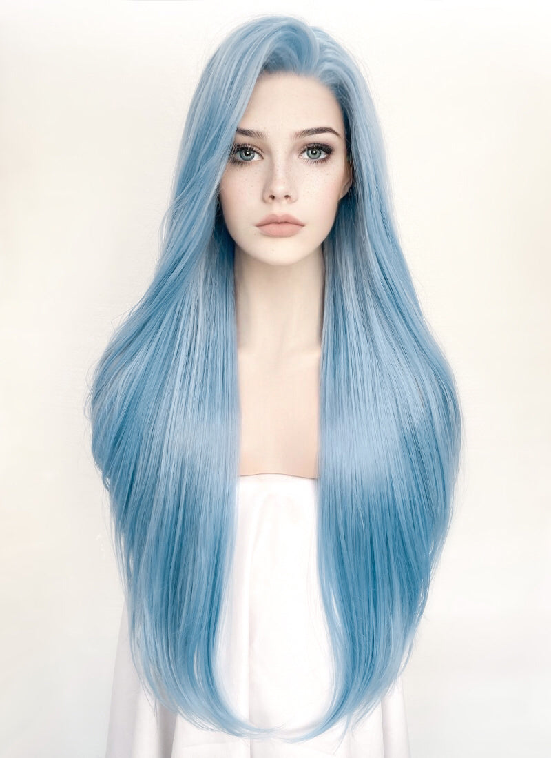 Pastel Blue Straight Lace Front Synthetic Wig LW769B