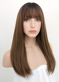 Chestnut Brown With Dark Roots Straight Synthetic Wig NS050