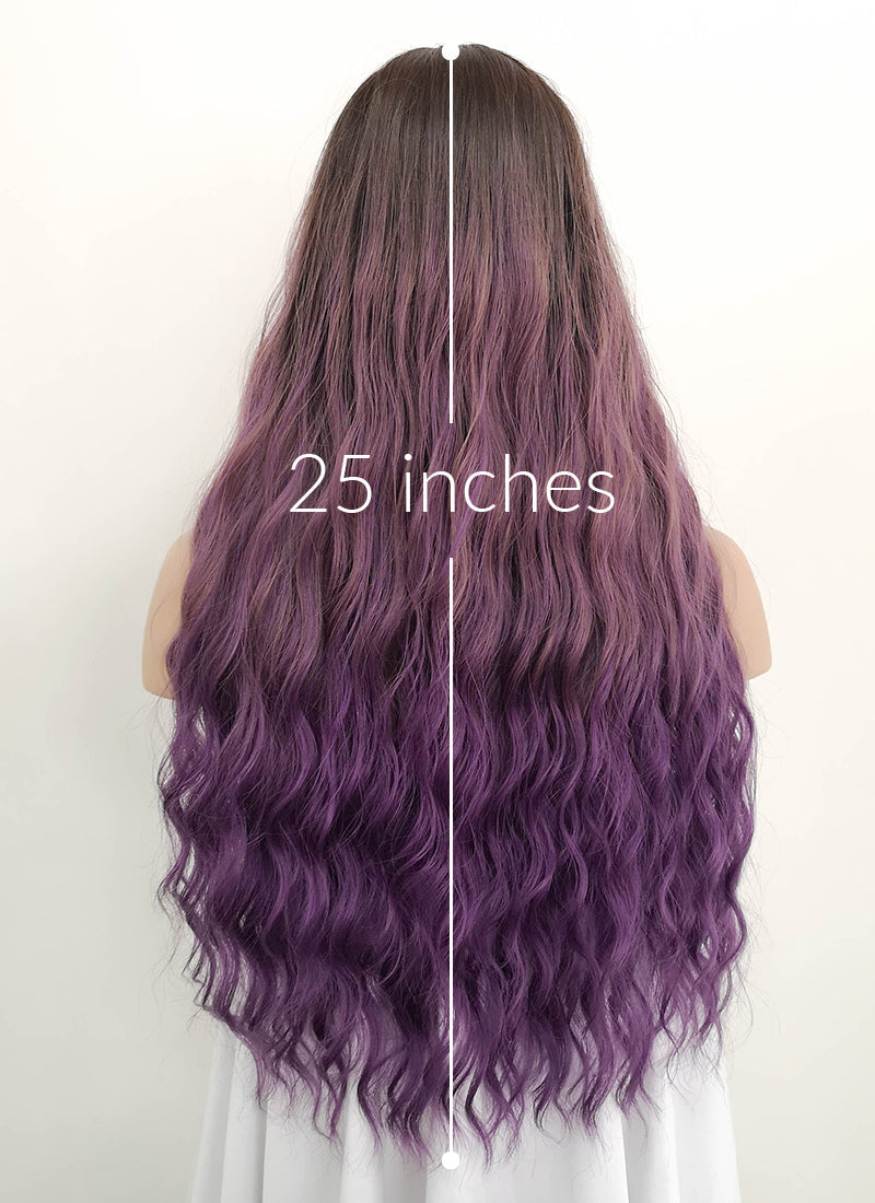 Two Tone Purple With Dark Roots Wavy Synthetic Wig NS068