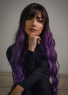 Two Tone Purple With Dark Roots Wavy Synthetic Wig NS068