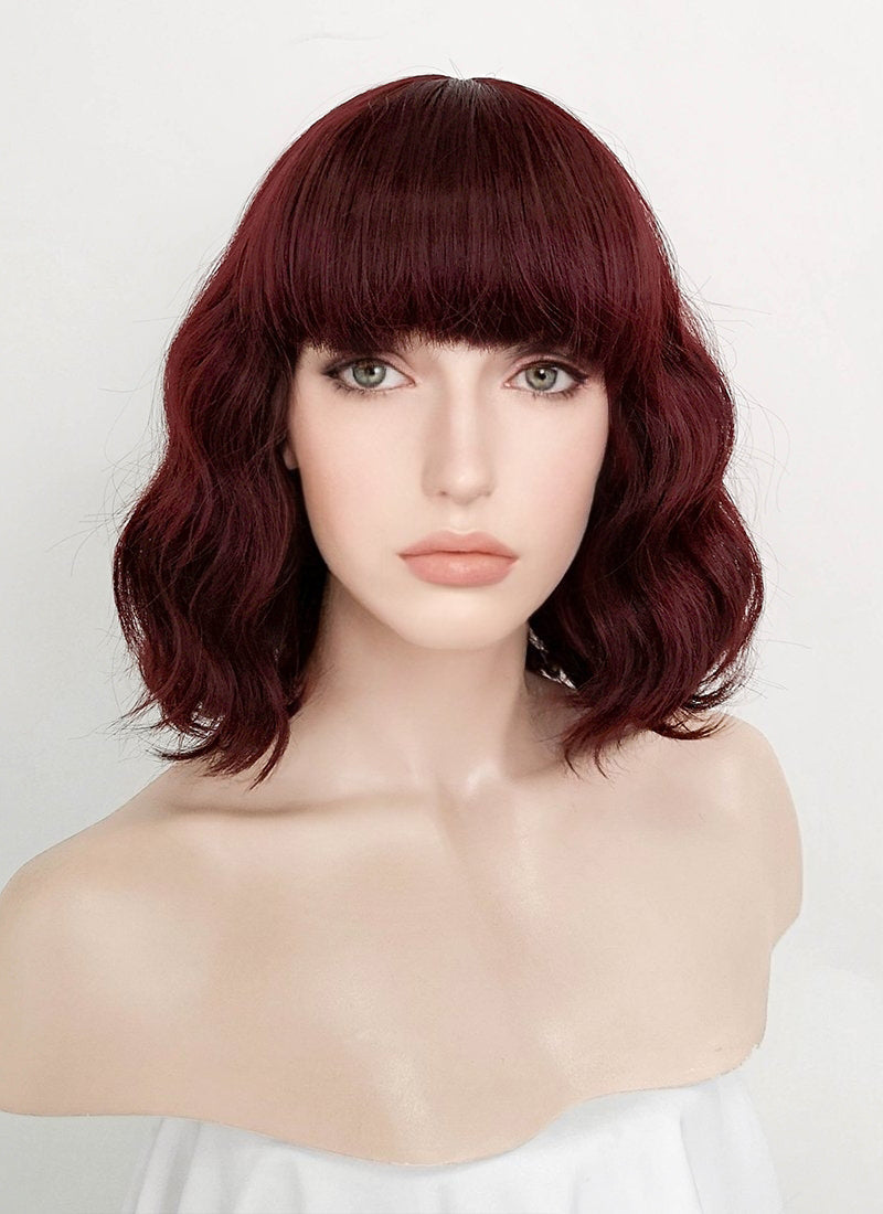 Dark Burgundy Red Wavy Bob Synthetic Wig NS111