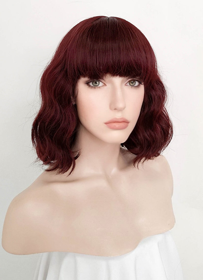 Dark Burgundy Red Wavy Bob Synthetic Wig NS111