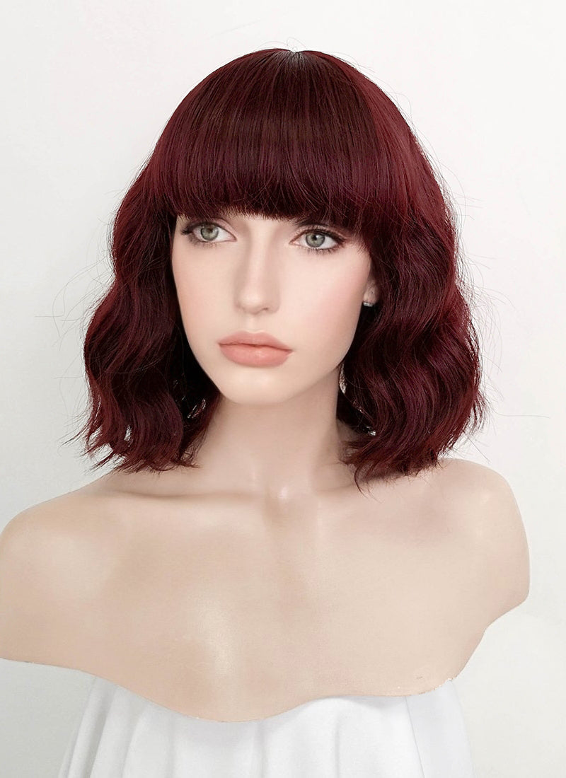 Dark Burgundy Wavy Bob Synthetic Wig NS111