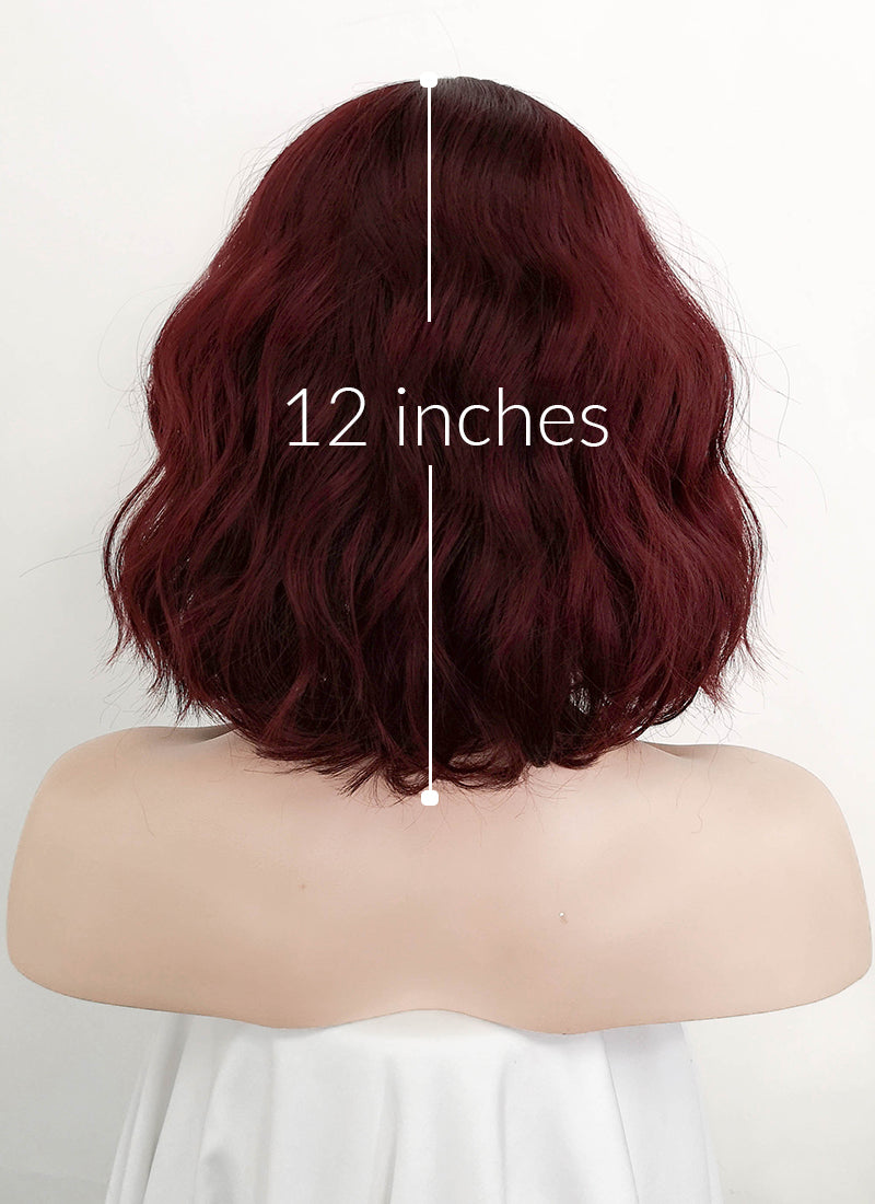 Dark Burgundy Red Wavy Bob Synthetic Wig NS111