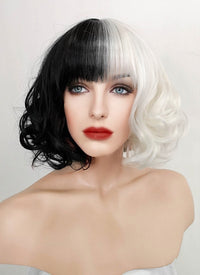 Cruella Black White Split Color Wavy Bob Synthetic Wig NS200