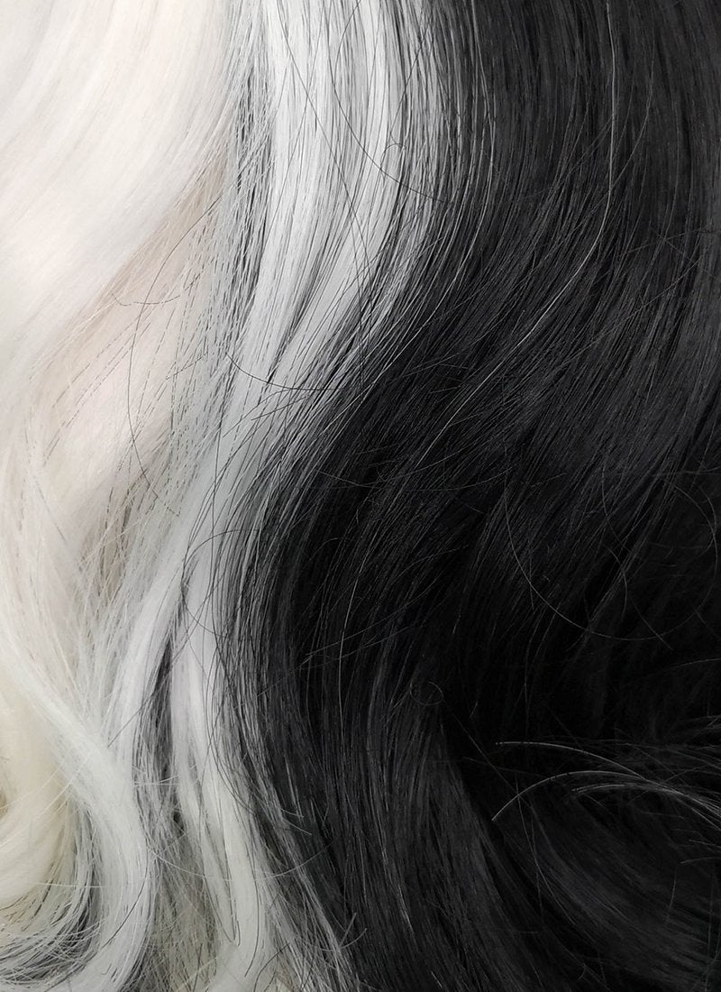 Cruella Black White Split Color Wavy Bob Synthetic Wig NS200