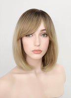 Blonde With Dark Roots Straight Bob Synthetic Wig NS218