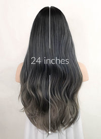 Two Tone Grey With Dark Roots Wavy Synthetic Wig NS328