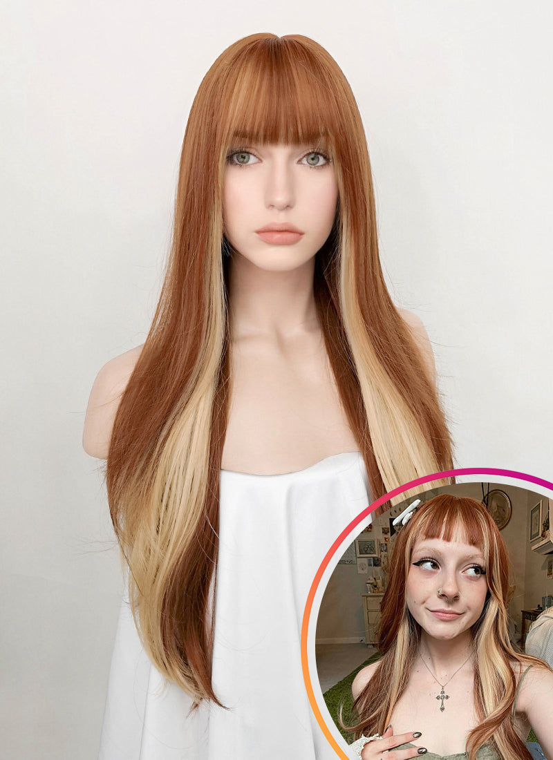 Ginger Mixed Blonde Straight Synthetic Hair Wig NS356A