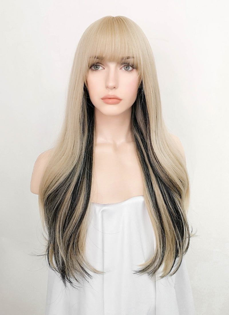 Blonde Mixed Black Wavy Synthetic Wig NS368