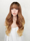 Mixed Brown With Dark Roots Wavy Synthetic Hair Wig NS386