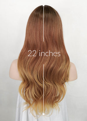 Mixed Brown With Dark Roots Wavy Synthetic Hair Wig NS386