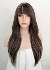Brunette With Purple Grey Tips Straight Synthetic Hair Wig NS412