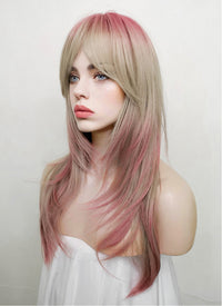 Pink Mixed Blonde Ombre Layered Synthetic Hair Wig NS415