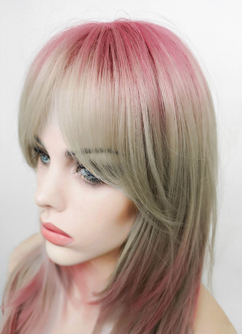 Pink Mixed Blonde Ombre Layered Synthetic Hair Wig NS415