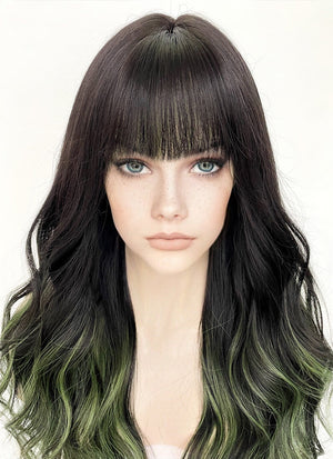 Black Mixed Green Wavy Synthetic Hair Wig NS425