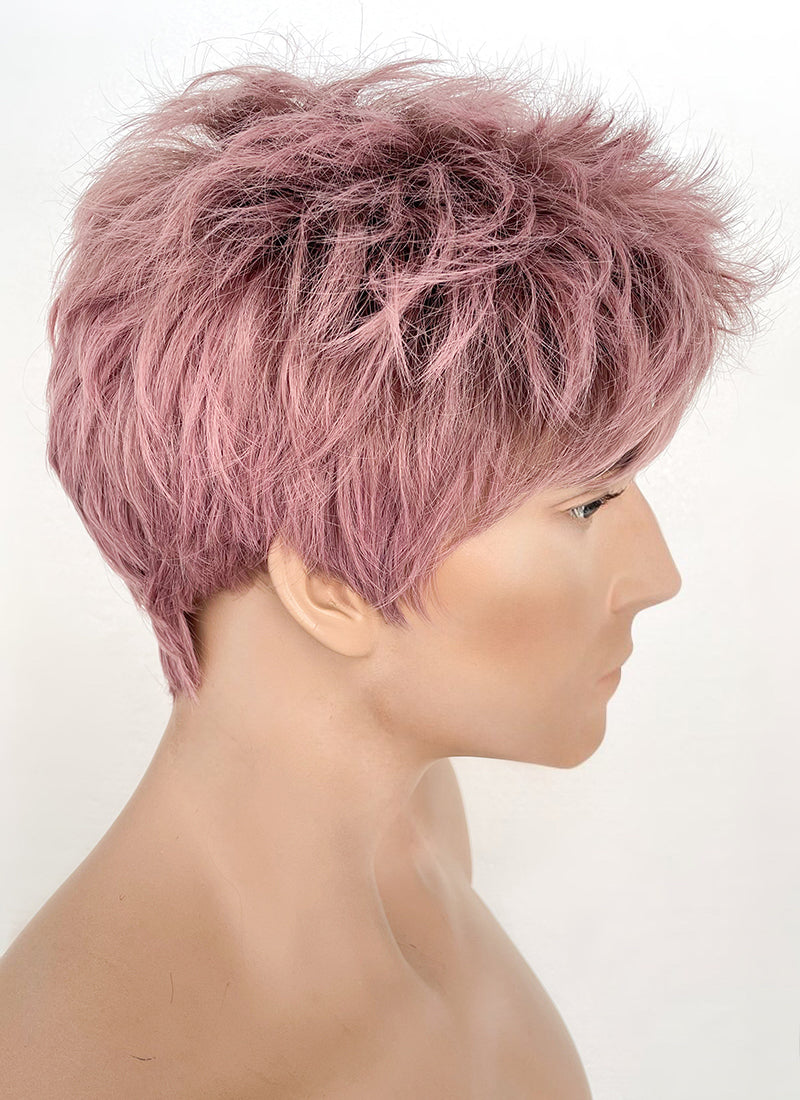 Ash Pink With Dark Roots Straight Pixie Synthetic Hair Men's Wig NS427