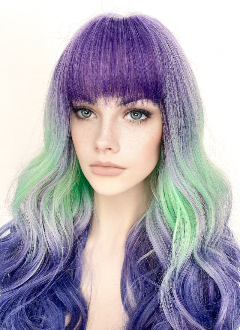Purple Grey Green Blue Mixed Synthetic Hair Wig WigIsFashion