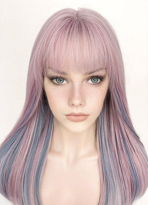 Pastel Pink Mixed Blue Straight Synthetic Hair Wig NS429