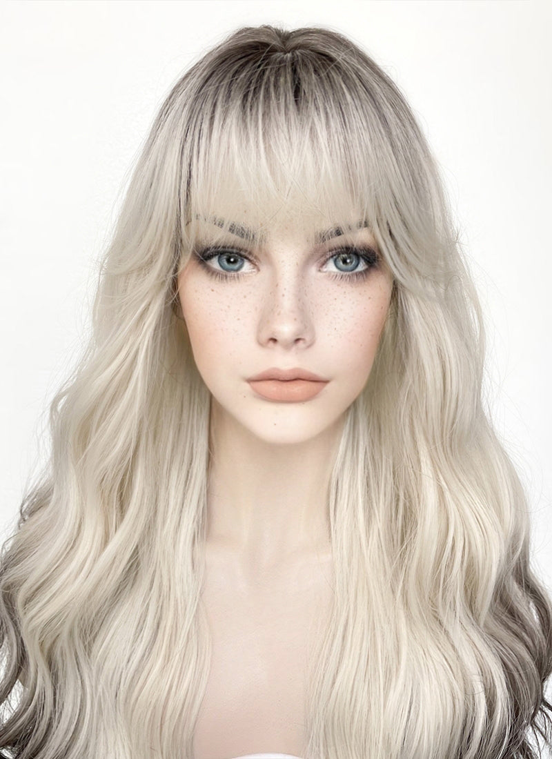 Blonde Mixed Brown With Dark Roots Wavy Synthetic Wig NS430