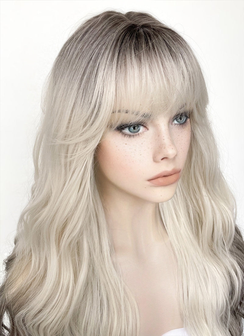 Blonde Mixed Brown With Dark Roots Wavy Synthetic Wig NS430