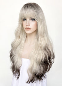 Blonde Mixed Brown With Dark Roots Wavy Synthetic Wig NS430