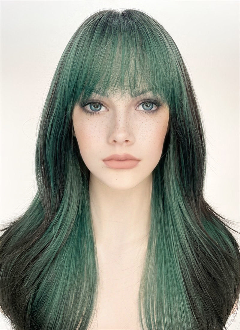 Green Mixed Black Straight Synthetic Hair Wig NS432