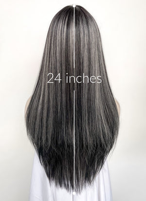 Black Mixed Grey Straight Synthetic Hair Wig NS442