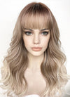 Mixed Blonde With Brown Roots Wavy Synthetic Hair Wig NS443