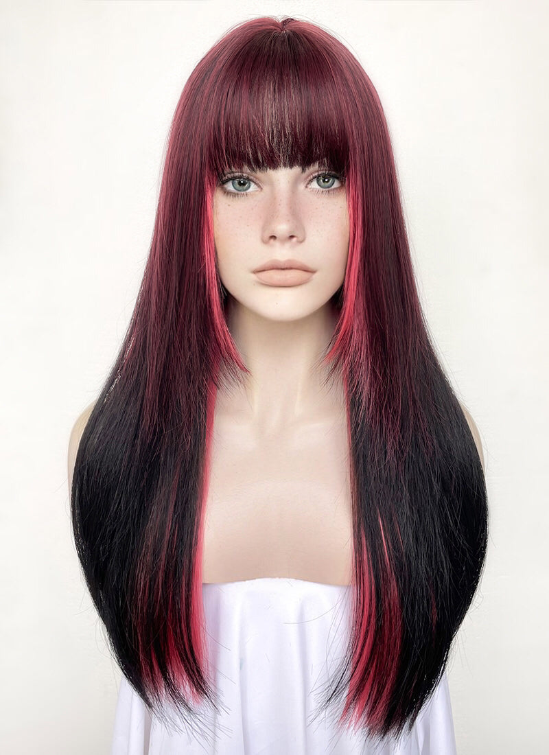 Red Pink Black Mixed Straight Synthetic Hair Wig NS481