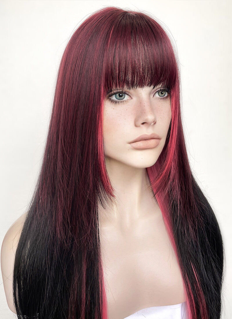 Red Pink Black Mixed Straight Synthetic Hair Wig NS481