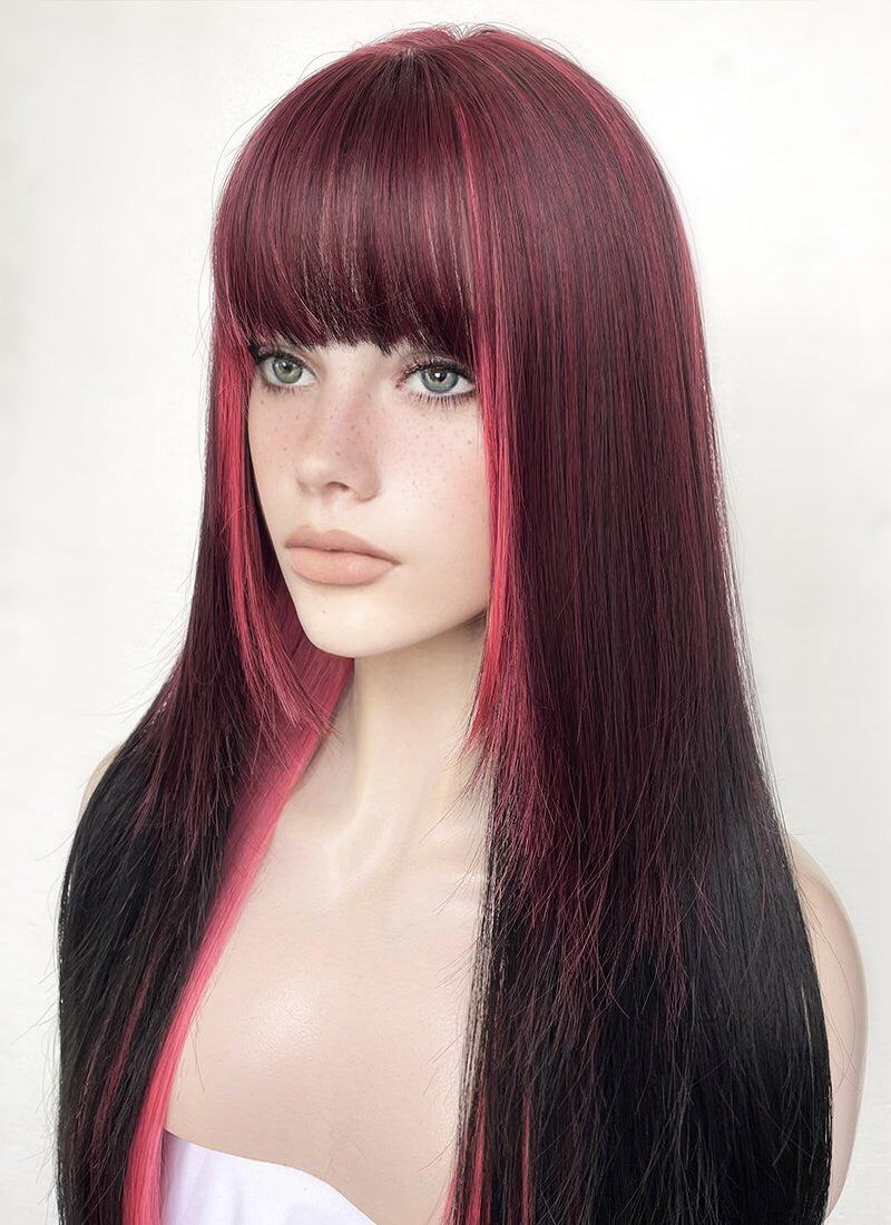 Red Pink Black Mixed Straight Synthetic Hair Wig NS481