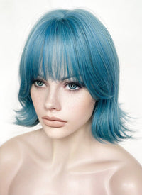 Blue Mixed Green Wavy Synthetic Hair Wig NS488