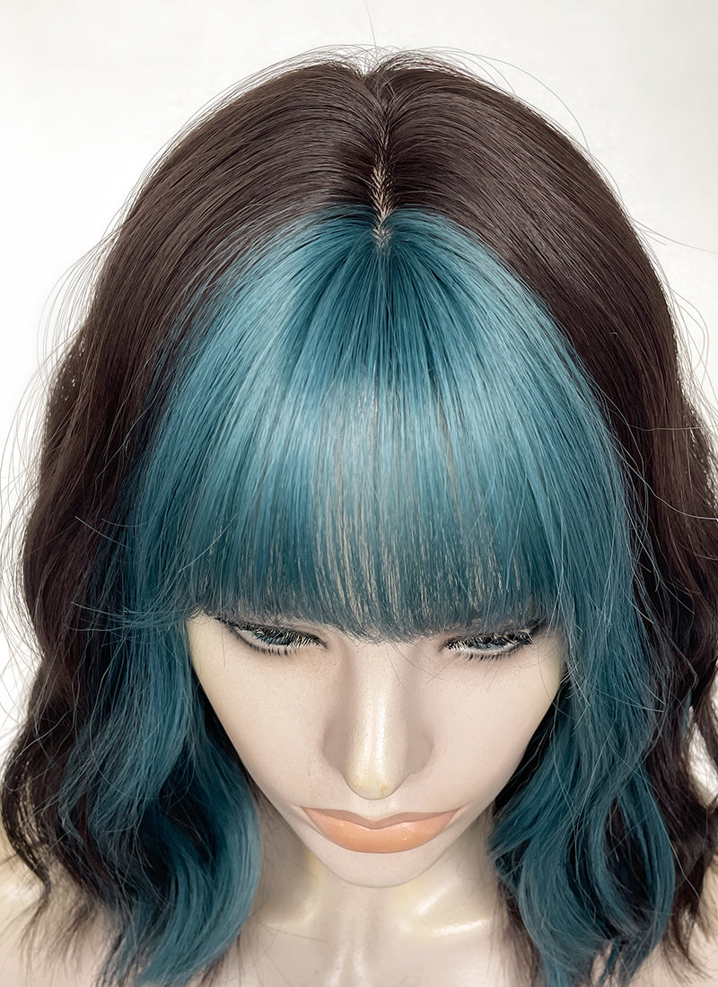 Blue Mixed Brunette Wavy Synthetic Hair Wig NS491