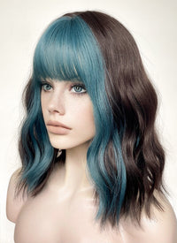 Blue Mixed Brunette Wavy Synthetic Hair Wig NS491