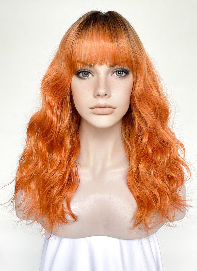 Orange With Dark Roots Wavy Synthetic Hair Wig NS499