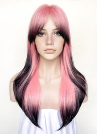 Pink Mixed Black Straight Synthetic Hair Wig NS500