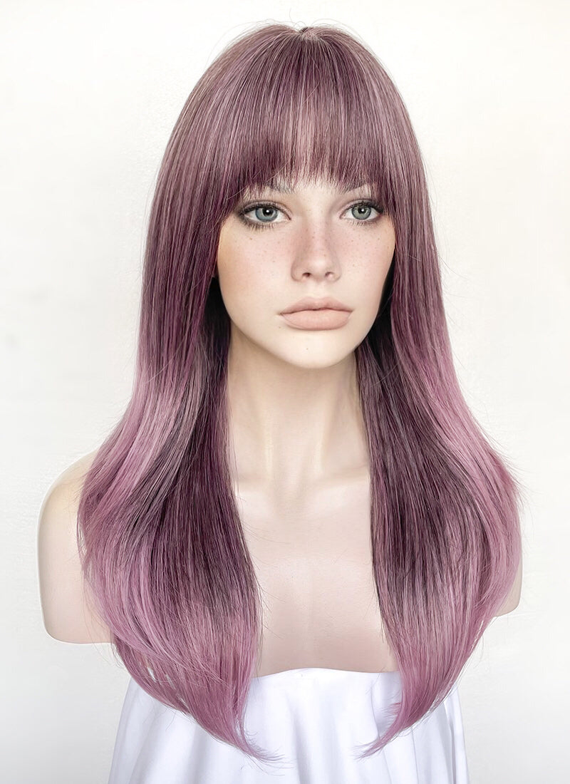 Ash Pink Purple Mixed Straight Synthetic Hair Wig NS501