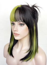 Black Mixed Green Straight Synthetic Hair Wig NS509