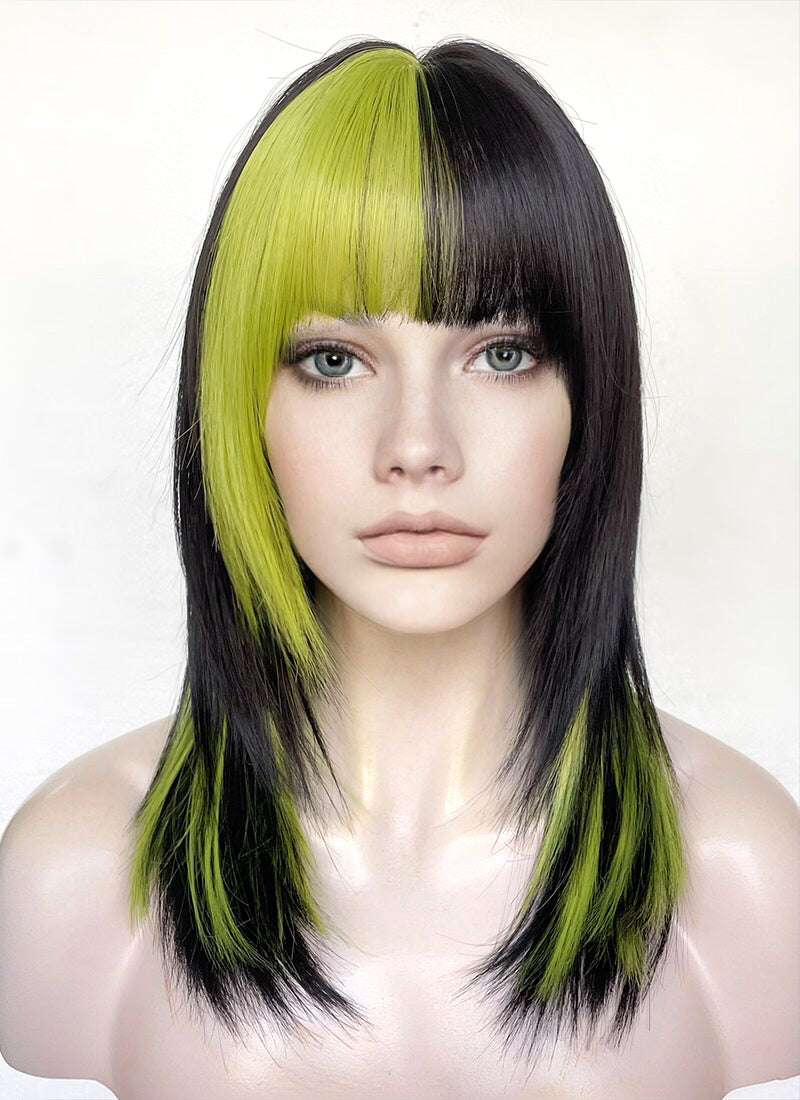 Black Mixed Green Straight Synthetic Hair Wig NS509